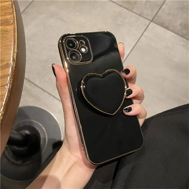 3D Black & Gold Heart Iphone Cases